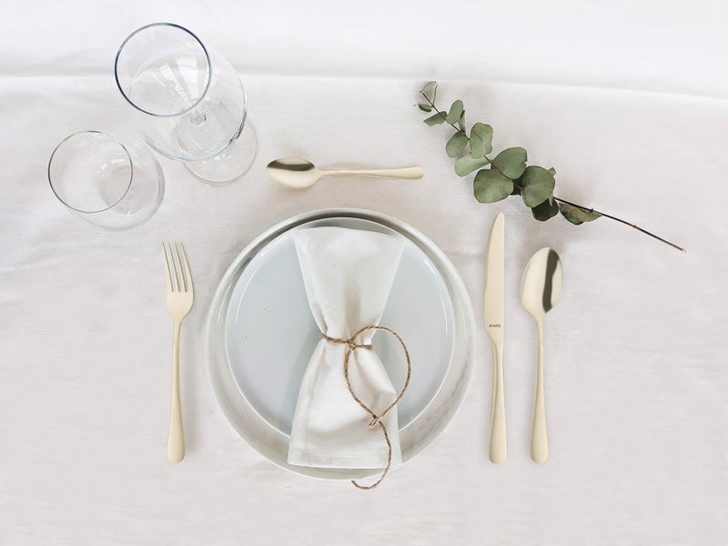 Amefa Matte Finish Flatware Set - 20-Piece, Matte Champagne, 18/0 Stainless Steel - Modern Silverware & Cutlery, Dishwasher Safe Kitchen Utensils Set - Image 3